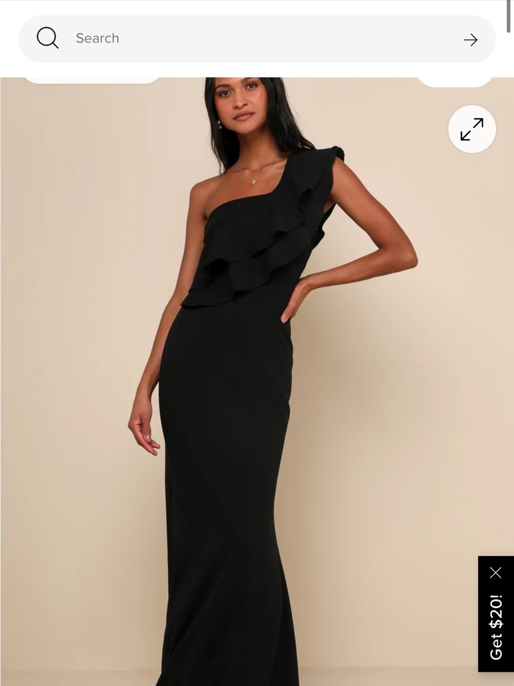 One-Shoulder Black Ruffle Evening Dress